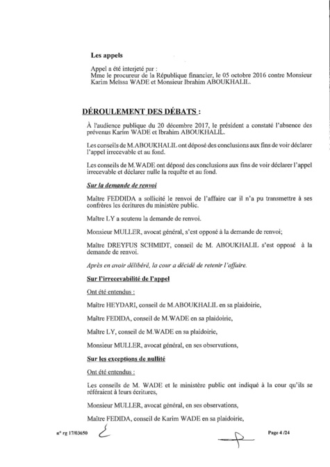 EXCLUSIF Karim Wade : l'intégralité de la décision Cour d'Appel de Paris