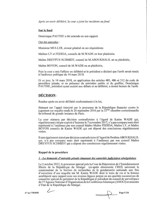 EXCLUSIF Karim Wade : l'intégralité de la décision Cour d'Appel de Paris