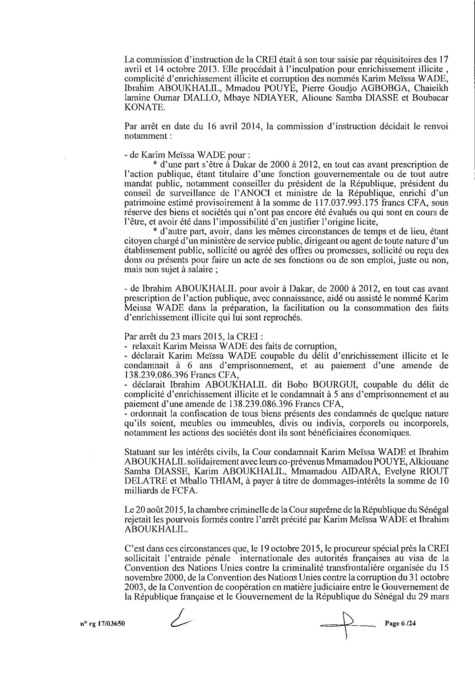 EXCLUSIF Karim Wade : l'intégralité de la décision Cour d'Appel de Paris EXCLUSIF Karim Wade : l'intégralité de la décision Cour d'Appel de Paris