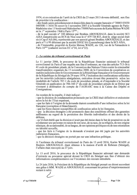 EXCLUSIF Karim Wade : l'intégralité de la décision Cour d'Appel de Paris