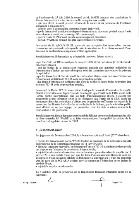 EXCLUSIF Karim Wade : l'intégralité de la décision Cour d'Appel de Paris