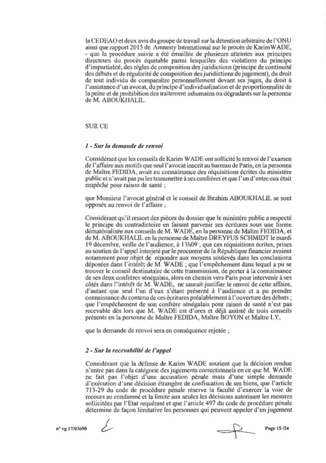 EXCLUSIF Karim Wade : l'intégralité de la décision Cour d'Appel de Paris EXCLUSIF Karim Wade : l'intégralité de la décision Cour d'Appel de Paris