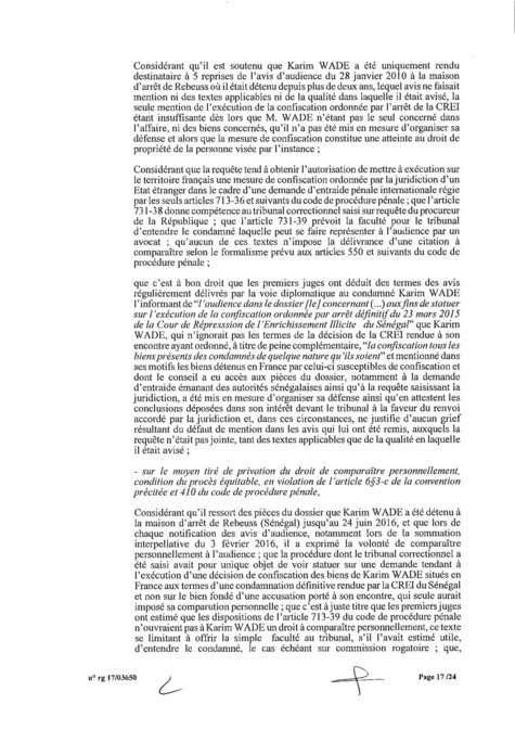 EXCLUSIF Karim Wade : l'intégralité de la décision Cour d'Appel de Paris