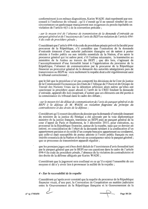 EXCLUSIF Karim Wade : l'intégralité de la décision Cour d'Appel de Paris