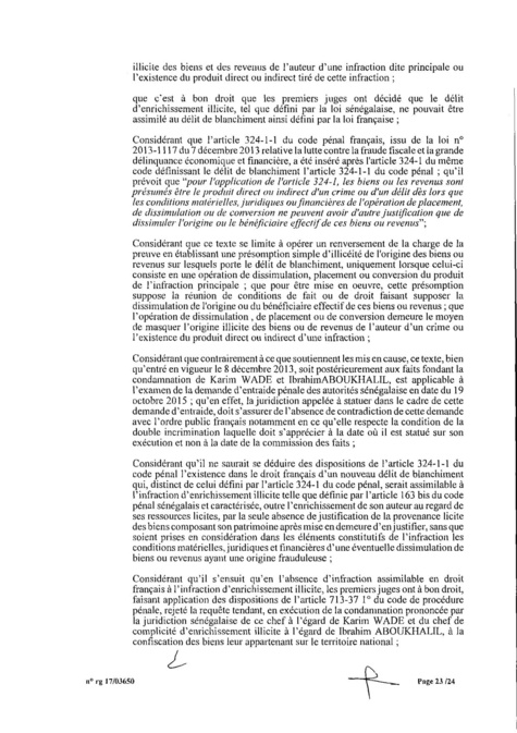 EXCLUSIF Karim Wade : l'intégralité de la décision Cour d'Appel de Paris