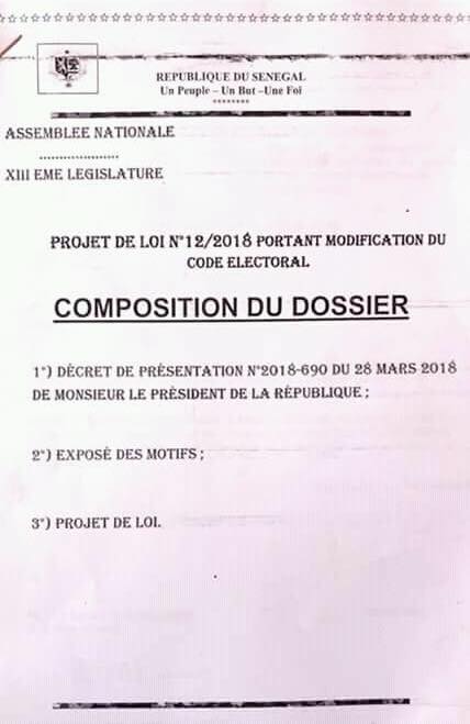 Le Projet de loi portant modification du Code électoral