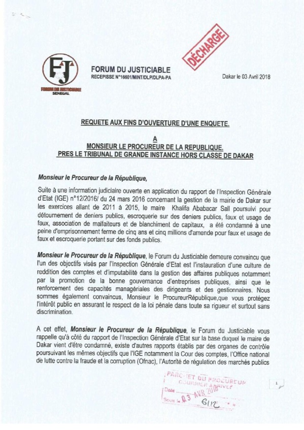 Rapports sur Petrotim, Bictogo, Securiport, King Fahd Hôtel, COUD : Une requête aux fins d’enquête sur la table du Procureur de la République Rapports sur Petrotim, Bictogo, Securiport, King Fahd Hôtel, COUD : Une requête aux fins d’enquête sur la table du Procureur de la République