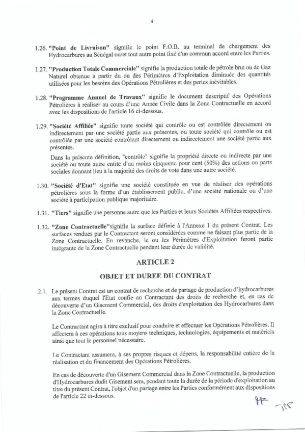 Contrat de recherche et de partage de production d'hydrocarbure " Rufisque Offshore" entre l'Etat du Sénégal et Total (Part 1)
