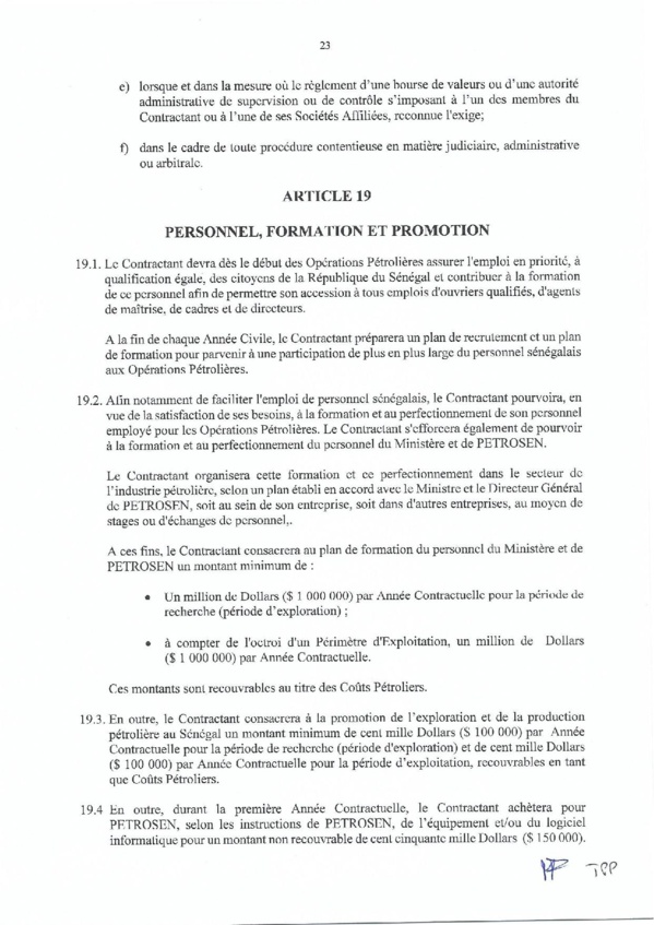 Contrat de recherche et de partage de production d'hydrocarbure " Rufisque Offshore" entre l'Etat du Sénégal et Total (Part 2)