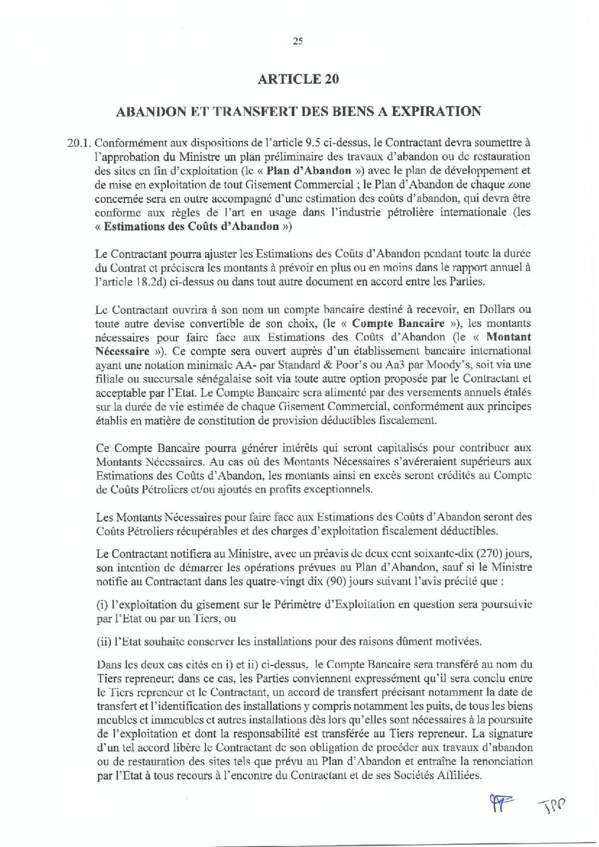 Contrat de recherche et de partage de production d'hydrocarbure " Rufisque Offshore" entre l'Etat du Sénégal et Total (Part 2)