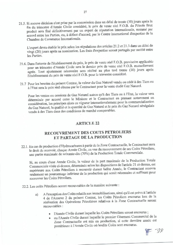 Contrat de recherche et de partage de production d'hydrocarbure " Rufisque Offshore" entre l'Etat du Sénégal et Total (Part 2)