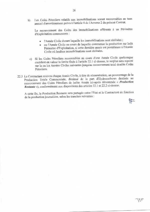 Contrat de recherche et de partage de production d'hydrocarbure " Rufisque Offshore" entre l'Etat du Sénégal et Total (Part 2)