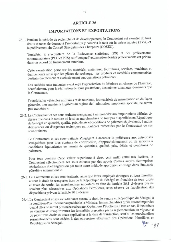 Contrat de recherche et de partage de production d'hydrocarbure " Rufisque Offshore" entre l'Etat du Sénégal et Total (Part 2)