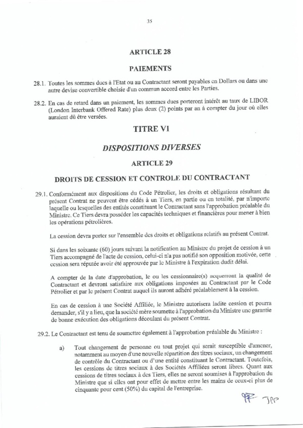 Contrat de recherche et de partage de production d'hydrocarbure " Rufisque Offshore" entre l'Etat du Sénégal et Total (Part 2)