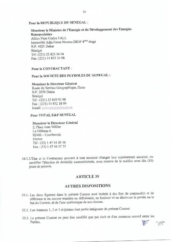 Contrat de recherche et de partage de production d'hydrocarbure " Rufisque Offshore" entre l'Etat du Sénégal et Total (Part 2)