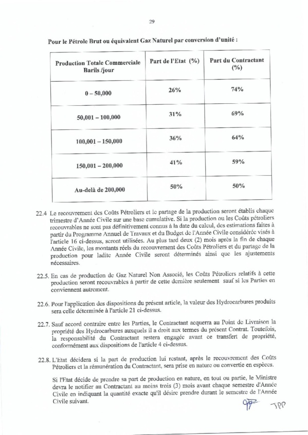 Contrat de recherche et de partage de production d'hydrocarbure " Rufisque Offshore" entre l'Etat du Sénégal et Total (Part 3 et fin)