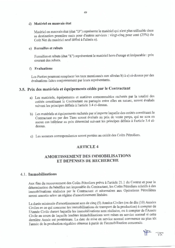Contrat de recherche et de partage de production d'hydrocarbure " Rufisque Offshore" entre l'Etat du Sénégal et Total (Part 3 et fin)