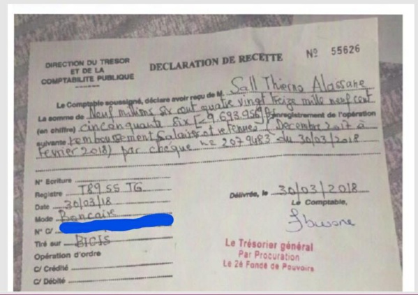 Précisions : Ordre de recette, ce qui s’est réellement passé …(par Thierno Alassane Sall)