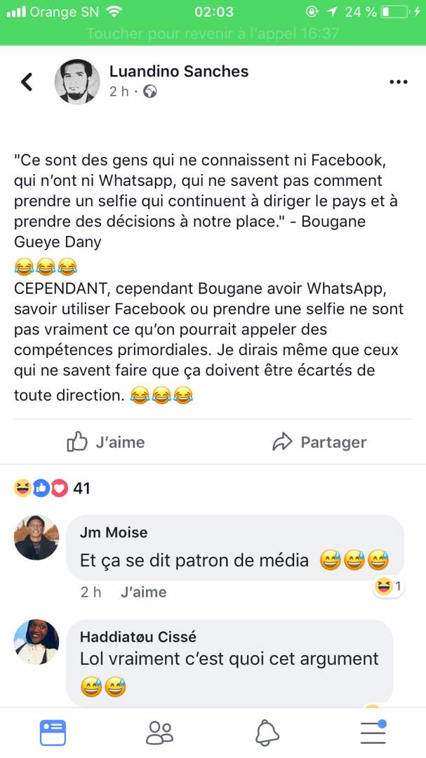 Les internautes critiquent l'homme politique Bougane Guèye Dany après son Interview