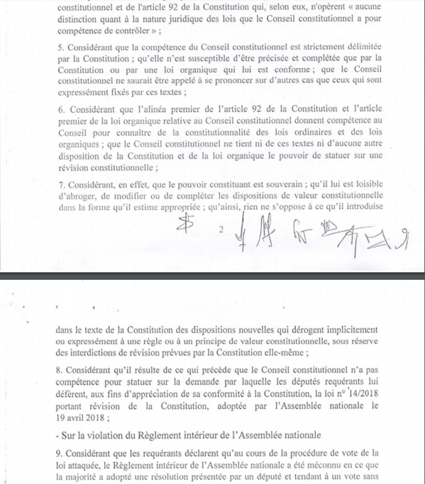 Recours de l’opposition contre la loi sur le parrainage: Les “7 sages” se déclarent “incompétents”