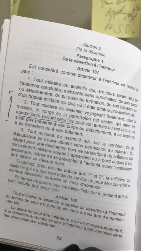 Désertion militaire ou abandon de poste : Le capitaine Mamadou Dièye risque 5 à 10 ans de prison pour