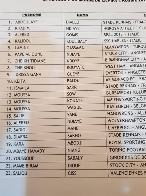 Mondial 2018 : Les 23 "Lions" d'Aliou Cissé