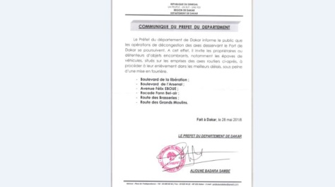 Communiqué du préfet de Dakar : les opérations de décongestion des axes routiers desservant le Port de Dakar, se poursuivent