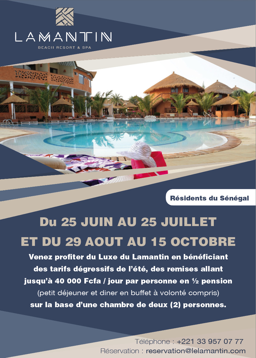 Résidents du Sénégal : Du 25 juin au 25 juillet, venez profiter du luxe du Lamantin avec des remises allant jusqu'à 40.000 FCfa