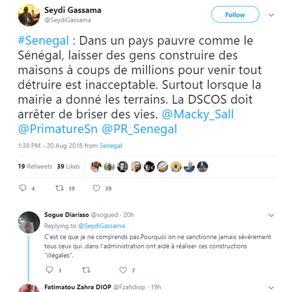 Démolition des maisons à Diamniadio: Seydi Gassama réagit : « La DSCOS doit arrêter de briser des vies »