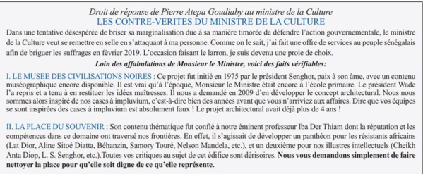 Les contre-vérités du ministre de la Culture, Abdou Latif Coulibaly (Droit de réponse de Pierre Atepa Goudiaby) Les contre-vérités du ministre de la Culture, Abdou Latif Coulibaly (Droit de réponse de Pierre Atepa Goudiaby)