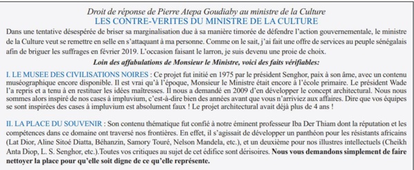 Les contre-vérités du ministre de la Culture, Abdou Latif Coulibaly (Droit de réponse de Pierre Atepa Goudiaby)