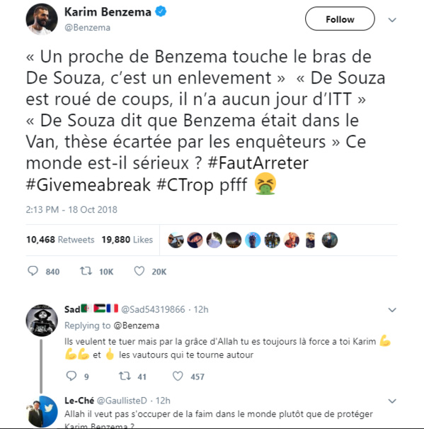 La réponse de Benzema aux révélations de Médiapart : "ce monde est-il sérieux ?"