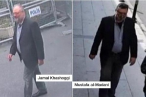 A gauche, Jamal Khashoggi avant son entrée au consulat saoudien. A droite, Mustafa al-Madani quelques heures plus tard. Capture d'écran CNN
