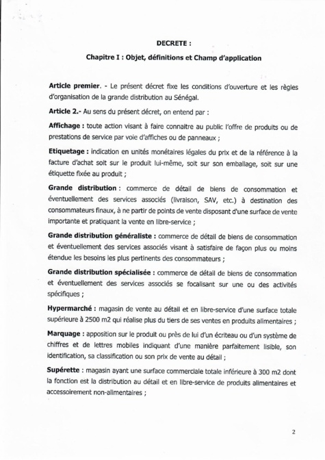  Décret 2018 1888 réglementant les commerces de grande distribution au Sénégal (document)