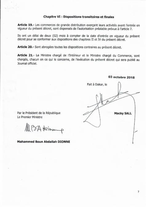 Décret 2018 1888 réglementant les commerces de grande distribution au Sénégal (document) Décret 2018 1888 réglementant les commerces de grande distribution au Sénégal (document)