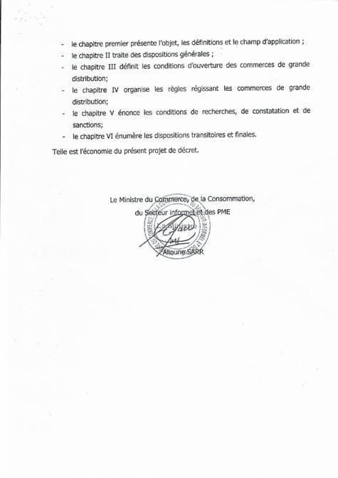 Rapport de présentation du Décret 2018 1888 réglementant les commerces de grande distribution au Sénégal (document)