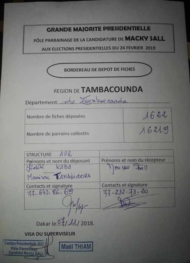 Parrainage du Président Macky Sall, la région de Tambacounda en tête
