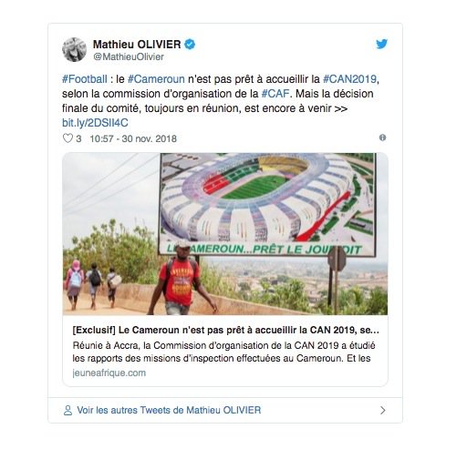Le Cameroun perd l'organisation de la Coupe d'Afrique des nations 2019