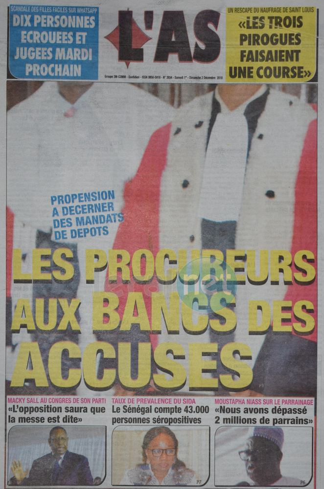 Les UNES des journaux du samedi 01 décembre 2018 www.leral.net