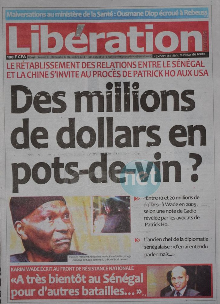 Les UNES des journaux du samedi 01 décembre 2018 www.leral.net