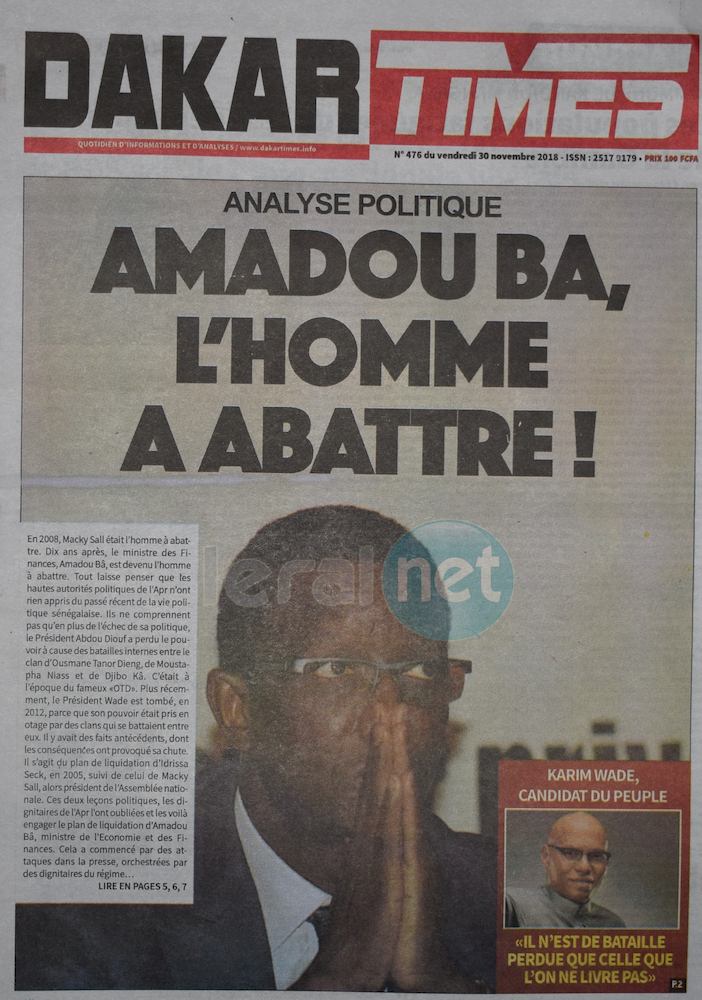 Les UNES des journaux du samedi 01 décembre 2018 www.leral.net