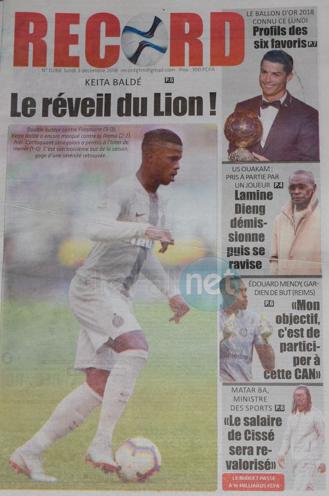 Voici les UNES des journaux du lundi 03 Décembre 2018 www.leral.net
