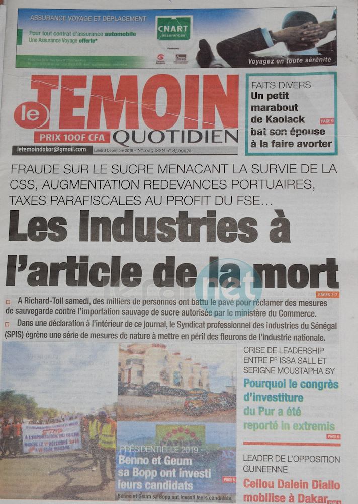 Voici les UNES des journaux du lundi 03 Décembre 2018 www.leral.net
