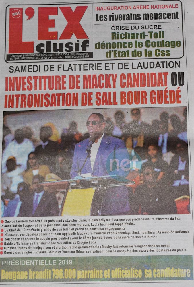 Voici les UNES des journaux du lundi 03 Décembre 2018 www.leral.net