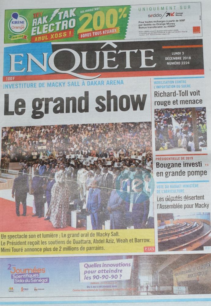 Voici les UNES des journaux du lundi 03 Décembre 2018 www.leral.net