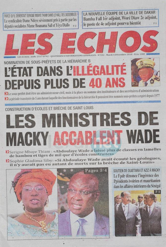 Voici les UNES des journaux du mardi 04 Décembre 2018 www.leral.net