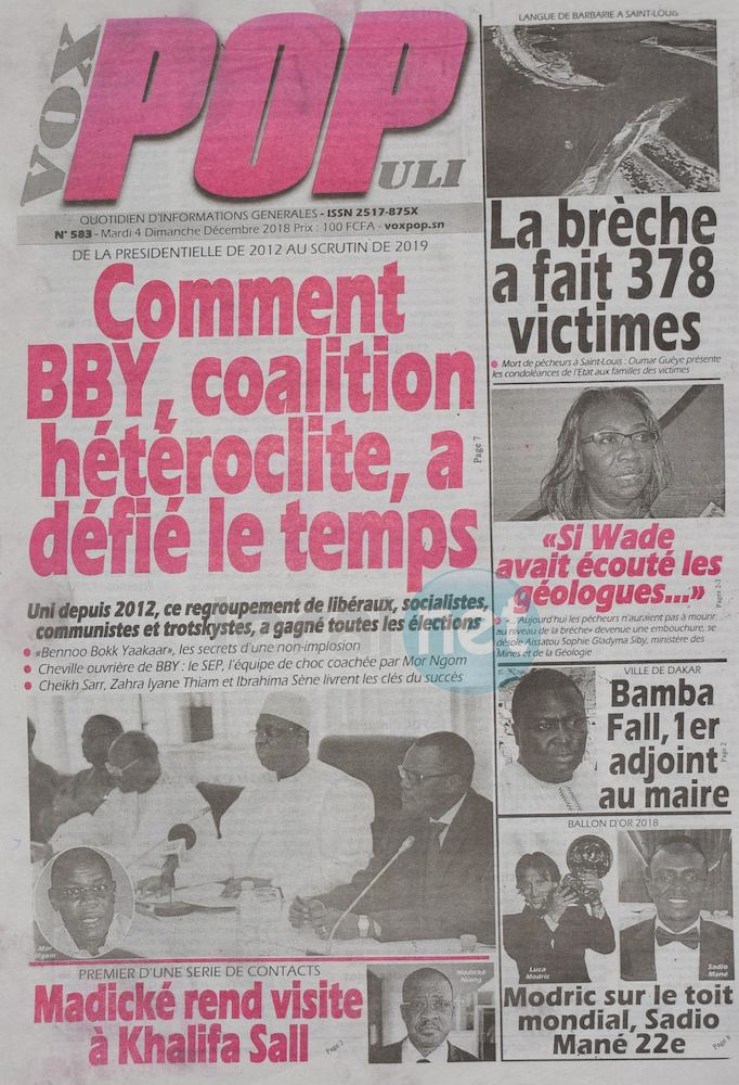 Voici les UNES des journaux du mardi 04 Décembre 2018 www.leral.net