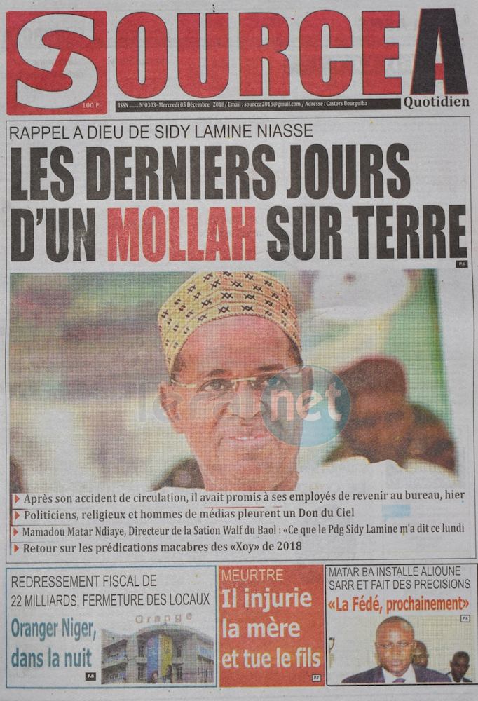 Voici les UNES des journaux du mercredi 05 Décembre 2018 www.leral.net