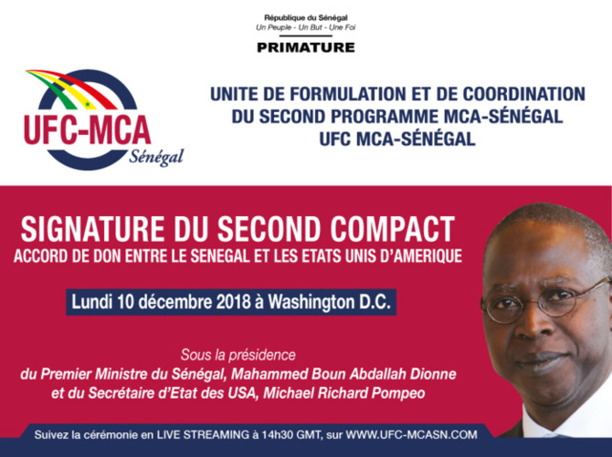 Le Premier Ministre à Washington le 10 décembre 2018 pour la signature du second Compact entre le Sénégal et les Etats-Unis