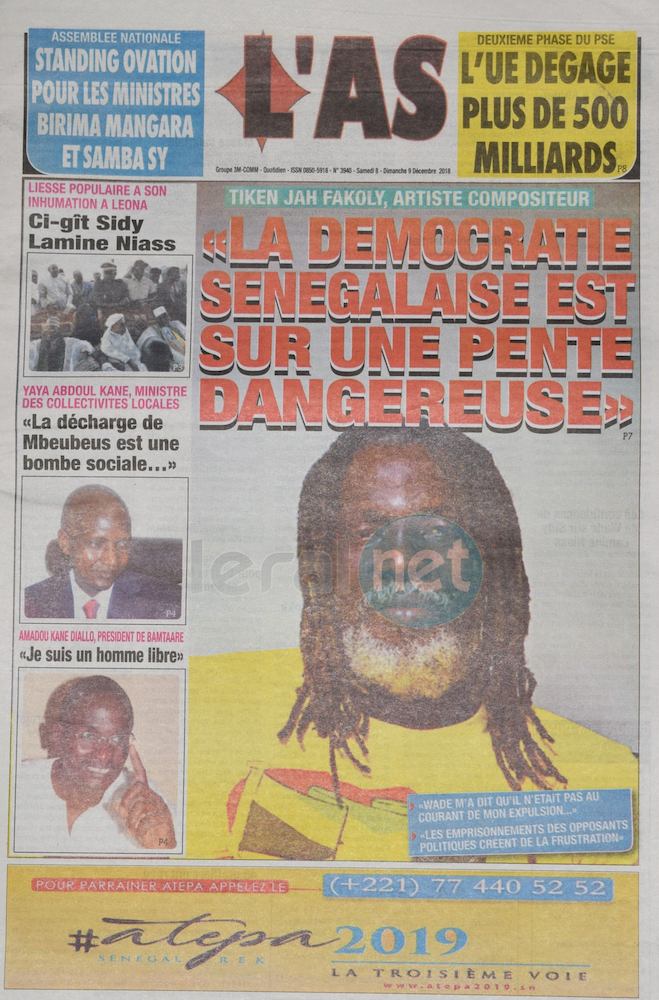 Voici les UNES des journaux du samedi 08 Décembre 2018 www.leral.net